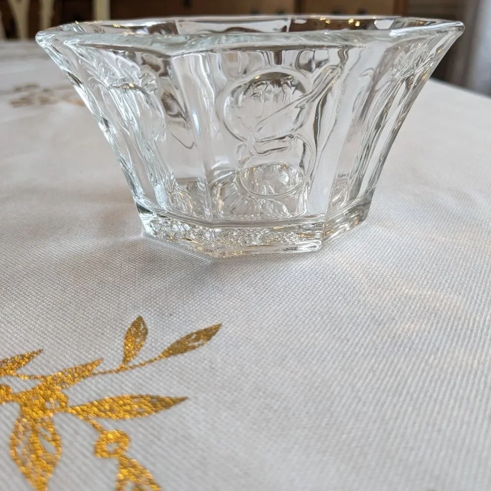 Vintage Ramekin Bowl MCM Glass Octagon 4 inch Embossed Fruits Vegetables 1950s